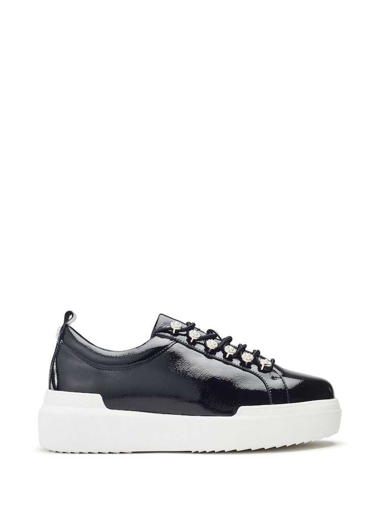 Черный - Moda in Pelle Blossie Pearl Detail Slab Sole Leather Trainers - Image 1 of 4