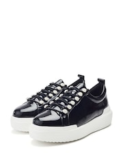 Черный - Moda in Pelle Blossie Pearl Detail Slab Sole Leather Trainers - Image 2 of 4