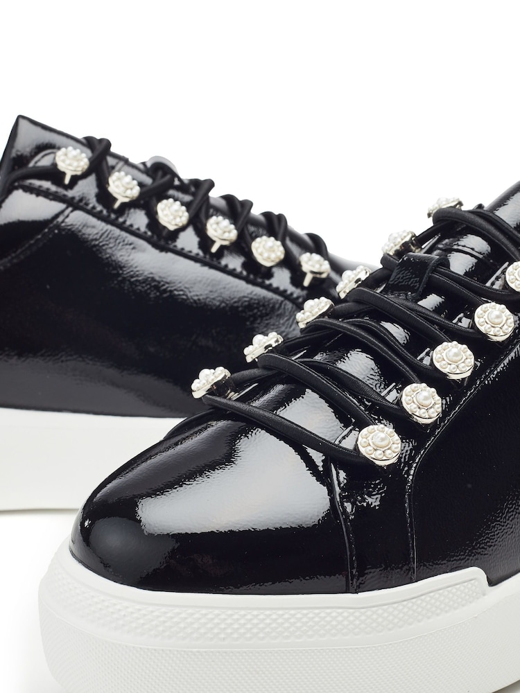 Черный - Moda in Pelle Blossie Pearl Detail Slab Sole Leather Trainers - Image 4 of 4