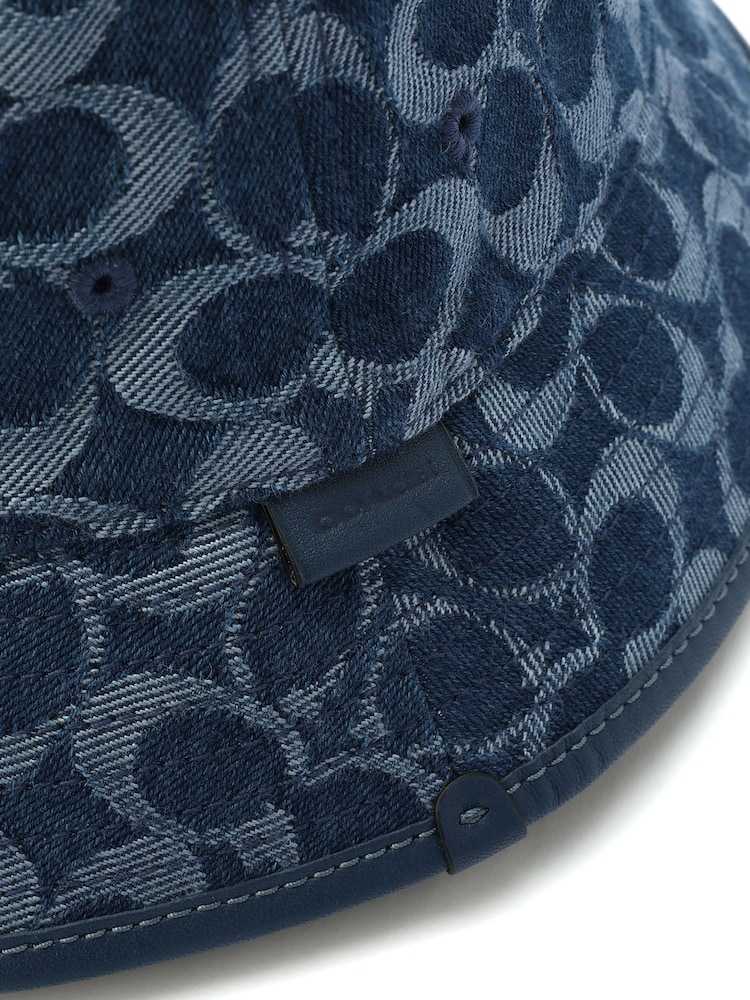 COACH Blue Signature C Denim Bucket 100% Cotton Hat - Image 3 of 3