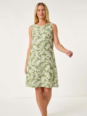 Roman Green Petite Leaf Print Shift Dress - Image 2 of 5