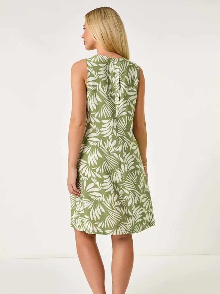 Roman Green Petite Leaf Print Shift Dress - Image 3 of 5