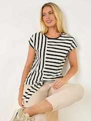 Roman Black Petite 100% Cotton Block Striped Tie Side Top - Image 1 of 5
