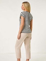 Roman Black Petite 100% Cotton Block Striped Tie Side Top - Image 3 of 5