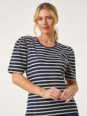 Azul - Roman Petite 100% Cotton Stripe Ruched Stretch Top - Imagen 3 de 5
