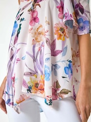 Roman White Petite Floral Print Cold Shoulder Top - Image 5 of 5