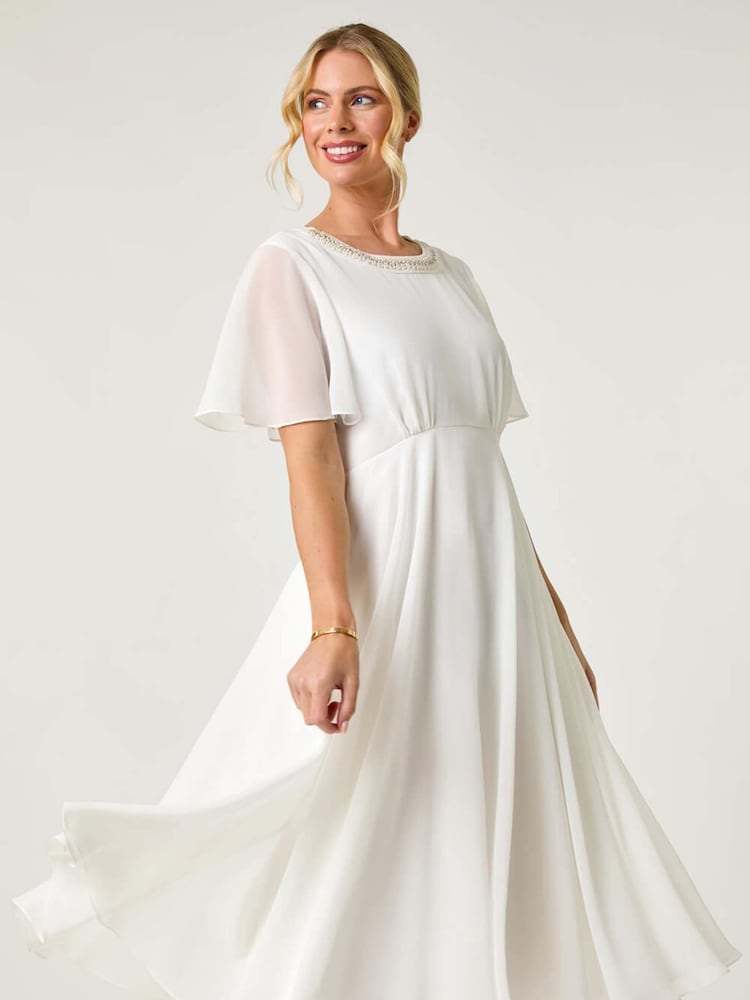 Blanco - Roman Petite Trim Neck Short Sleeve Dress - Imagen 1 de 5 Blanco - Roman Petite Trim Neck Short Sleeve Dress - Imagen 1 de 5
