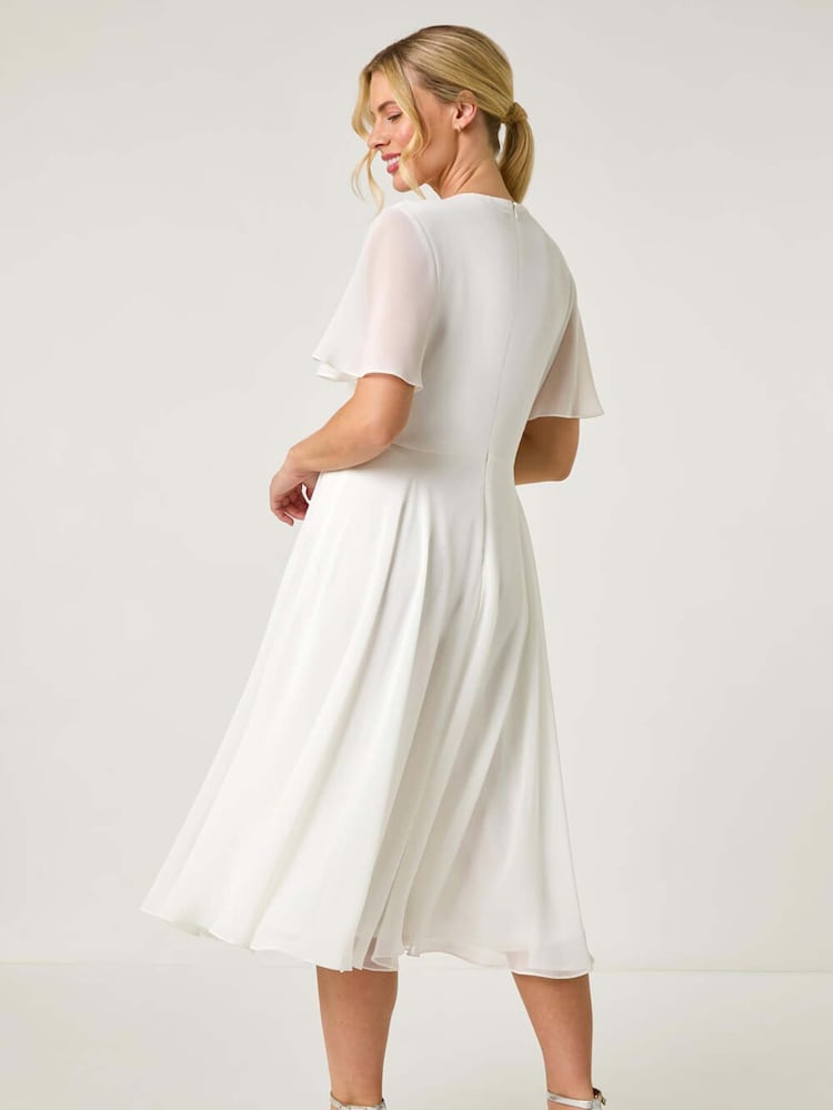 Roman White Petite Trim Neck Short Sleeve Dress - Image 3 of 5