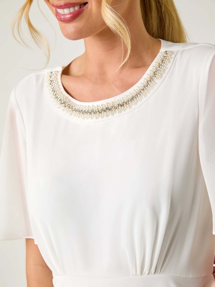 Blanco - Roman Petite Trim Neck Short Sleeve Dress - Imagen 5 de 5 Blanco - Roman Petite Trim Neck Short Sleeve Dress - Imagen 5 de 5