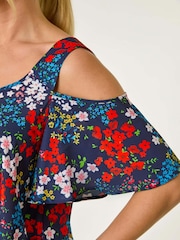 Roman Blue Petite Floral Cold Shoulder Top - Image 5 of 5
