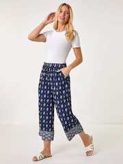Roman Blue Petite Print Border Cropped Trousers - Image 2 of 5