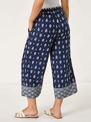 Roman Blue Petite Print Border Cropped Trousers - Image 3 of 5