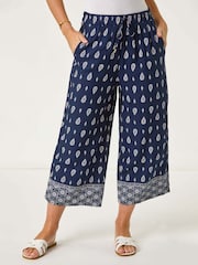 Roman Blue Petite Print Border Cropped Trousers - Image 4 of 5