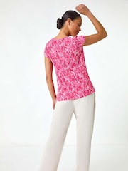 Roman Pink Petite Abstract Print Crinkle V-Neck Top - Image 3 of 5