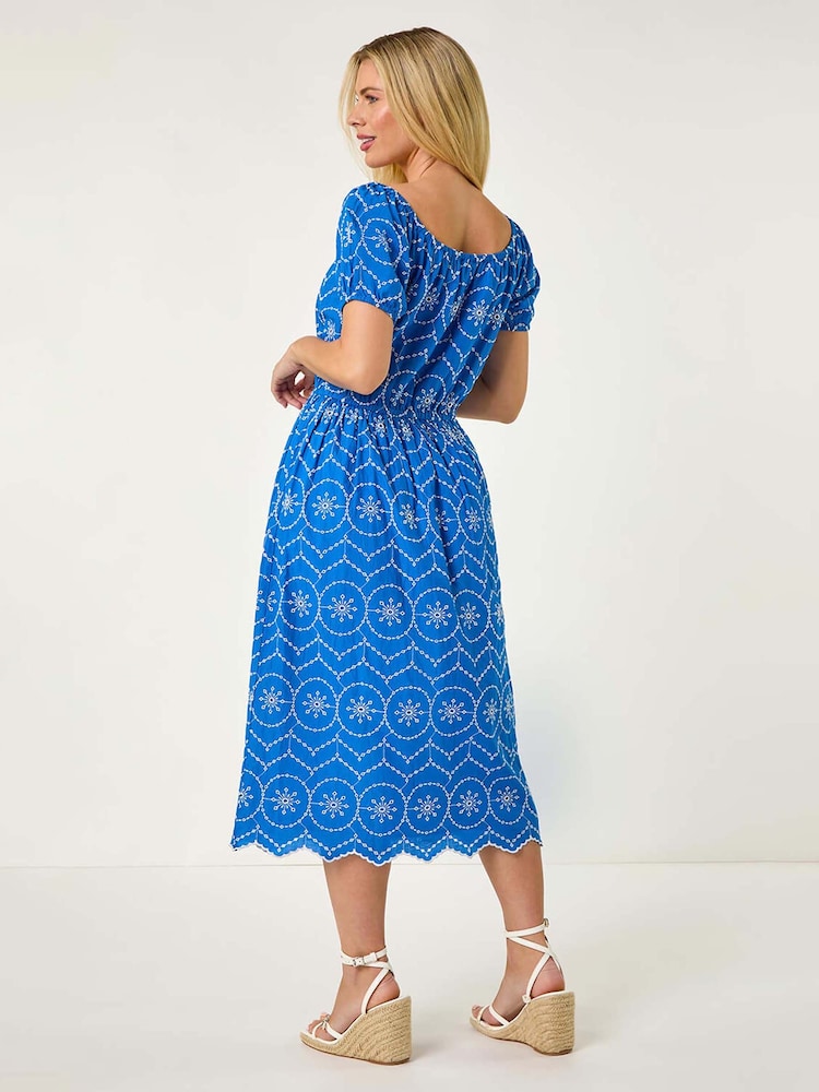 Roman Blue Petite Contrast Embroidery Dress - Image 3 of 5