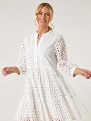 Roman White Petite Broderie Tiered Dress - Image 1 of 5