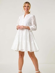 Roman White Petite Broderie Tiered Dress - Image 2 of 5