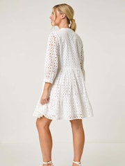 Roman White Petite Broderie Tiered Dress - Image 3 of 5