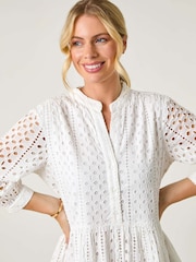 Roman White Petite Broderie Tiered Dress - Image 4 of 5