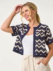 Roman Blue Petite Chevron Open cardigan - Image 4 of 5