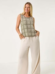 Roman Green Petite Crochet Patchwork Top - Image 1 of 5