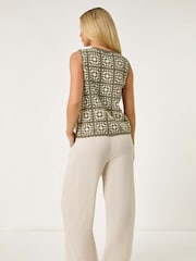 Roman Green Petite Crochet Patchwork Top - Image 3 of 5