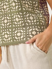 Roman Green Petite Crochet Patchwork Top - Image 5 of 5