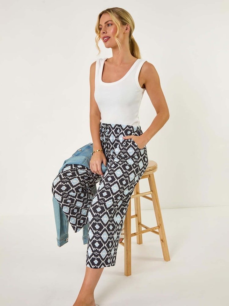 Roman Blue Petite Geo Print Stretch Trousers - Image 1 of 5