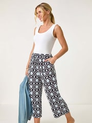 Roman Blue Petite Geo Print Stretch Trousers - Image 2 of 5