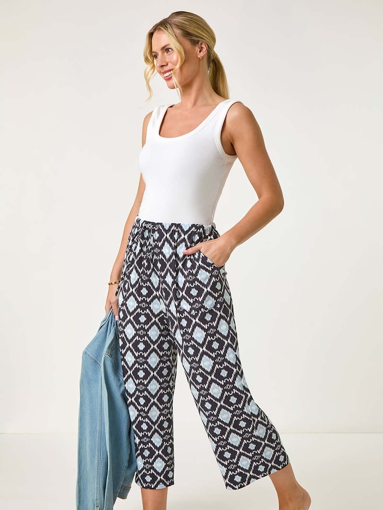 Roman Blue Petite Geo Print Stretch Trousers - Image 2 of 5