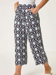 Roman Blue Petite Geo Print Stretch Trousers - Image 3 of 5