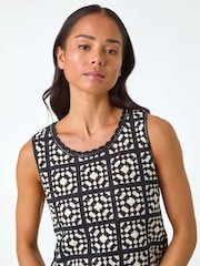 Roman Black Petite Crochet Patchwork Top - Image 2 of 5