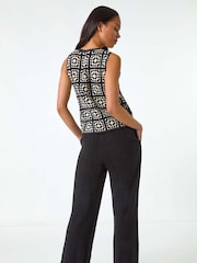 Roman Black Petite Crochet Patchwork Top - Image 3 of 5
