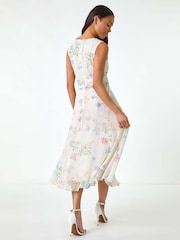 Roman White Petite Floral Gathered Waist Midi Dress - Image 3 of 5