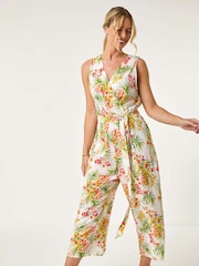 Roman White Petite Leaf Border Print Jumpsuit - Image 2 of 5