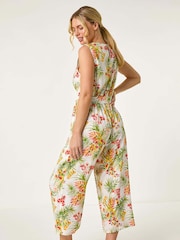 Roman White Petite Leaf Border Print Jumpsuit - Image 3 of 5