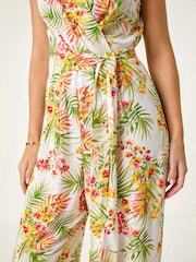 Roman White Petite Leaf Border Print Jumpsuit - Image 5 of 5