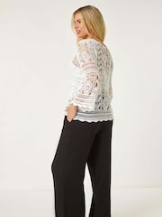 Roman White Petite Petite Crotchet 100% Cotton Tunic Top - Image 3 of 5