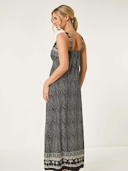 Roman Black Petite Palm Print Border Maxi Dress - Image 3 of 5