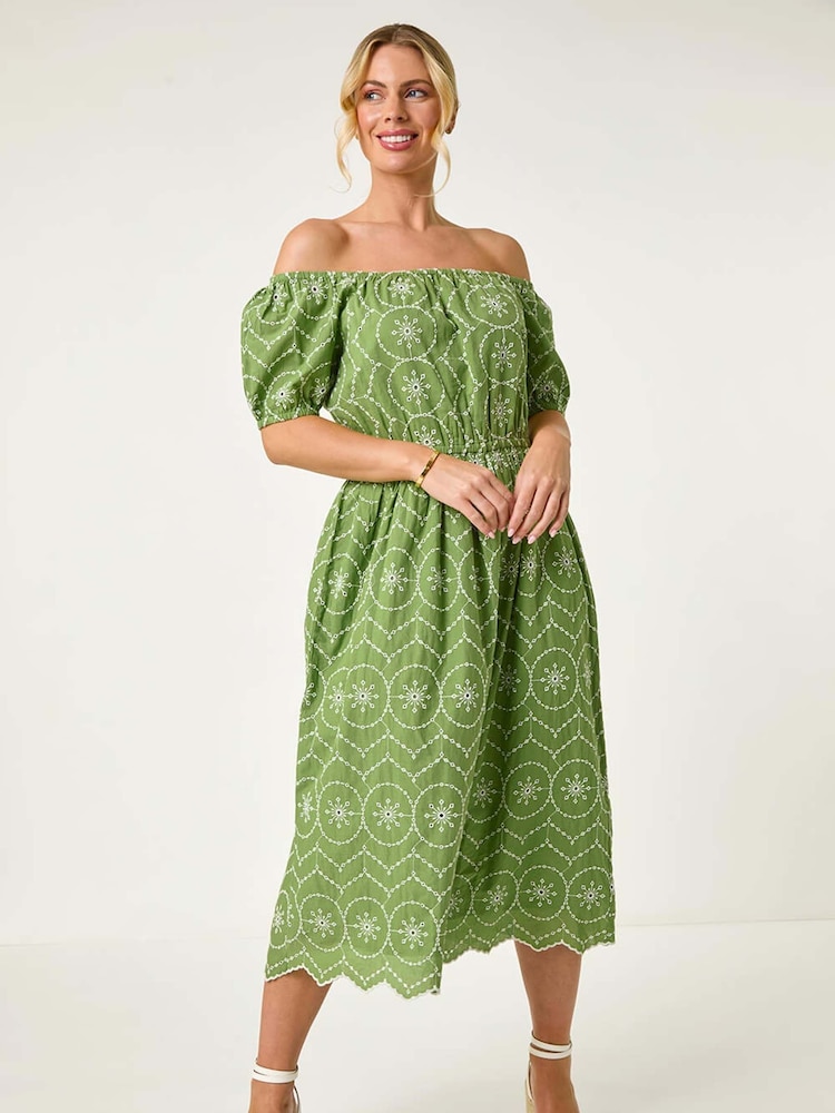 Roman Green Petite Contrast Embroidery Dress - Image 3 of 5