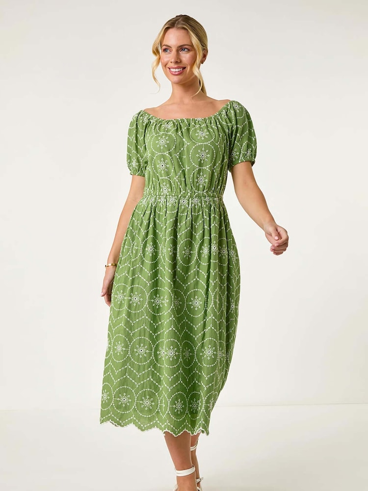 Roman Green Petite Contrast Embroidery Dress - Image 4 of 5