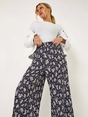 Roman Blue Petite Floral Crinkle Cropped Trousers - Image 1 of 5