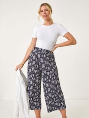 Roman Blue Petite Floral Crinkle Cropped Trousers - Image 2 of 5