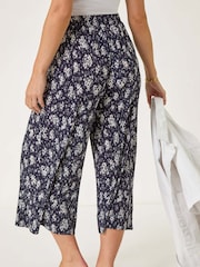 Roman Blue Petite Floral Crinkle Cropped Trousers - Image 3 of 5