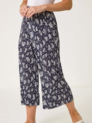 Roman Blue Petite Floral Crinkle Cropped Trousers - Image 4 of 5