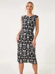 Roman Black Petite Print Tie Waist Dress - Image 2 of 5