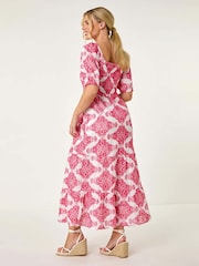 Roman Pink 100% Cotton Embroidered Shirred Maxi Dress - Image 2 of 5