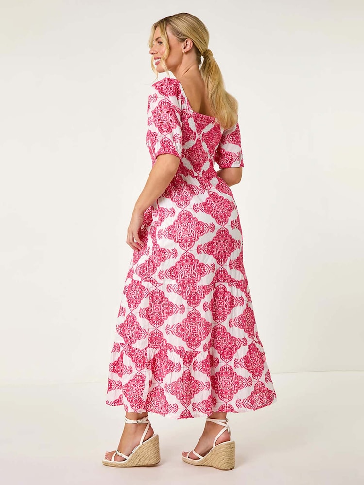 Rosa - Roman 100% Cotton Embroidered Shirred Maxi Dress - Imagen 2 de 5 Rosa - Roman 100% Cotton Embroidered Shirred Maxi Dress - Imagen 2 de 5