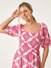 Roman Pink 100% Cotton Embroidered Shirred Maxi Dress - Image 5 of 5