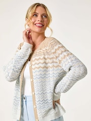 Roman Blue Petite Chevron Stripe Knit Cardigan - Image 1 of 5